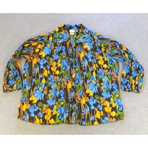 Vintage Covington Womens Shirt Medium Blue Floral Pleated 90s Retro Grandma